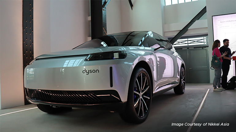 A concept of the EV that Dyson tried to develop can be found in the lobby of the company's headquarters. 