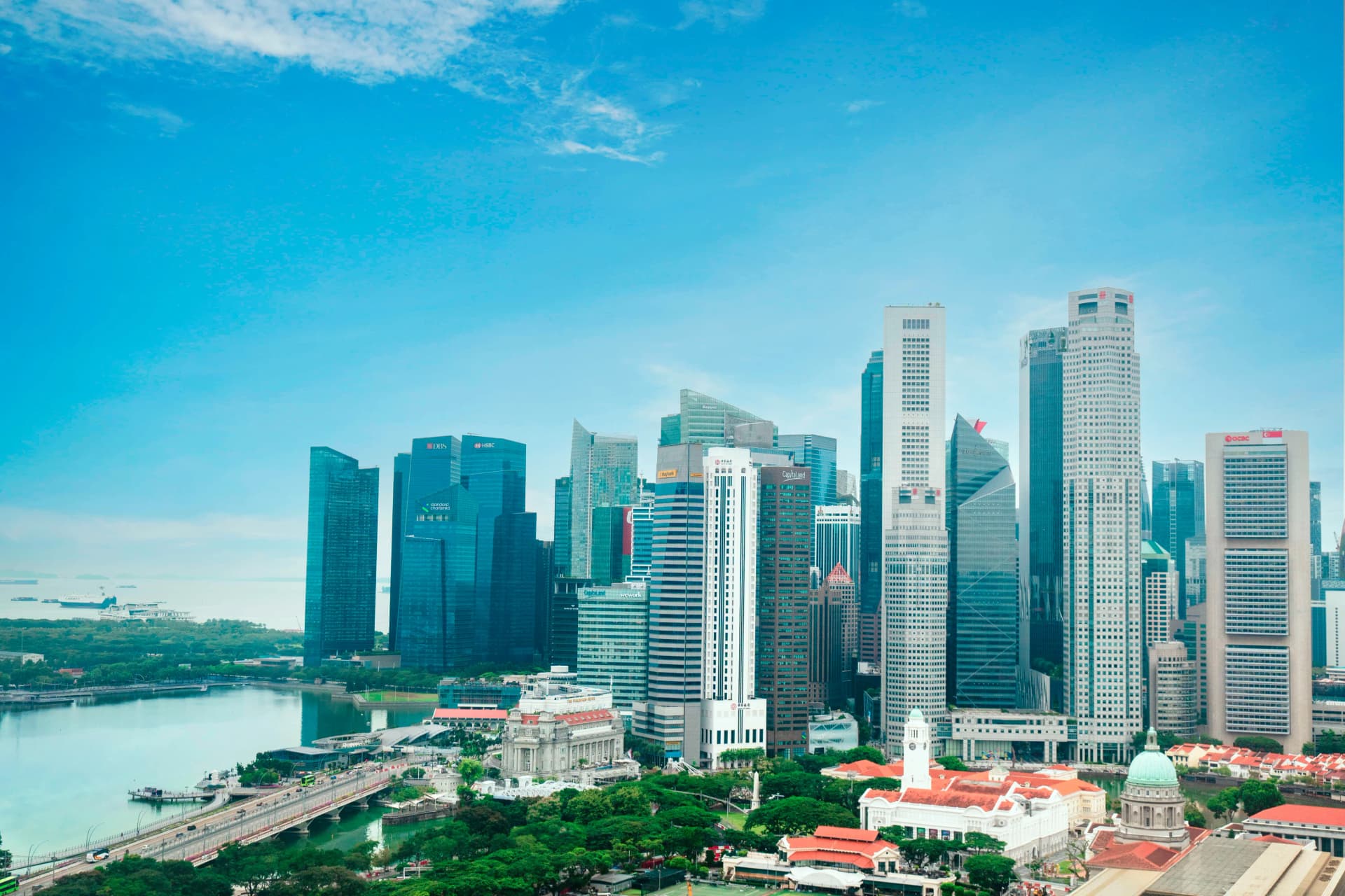 Aerial view of Singapore's financial district skyline