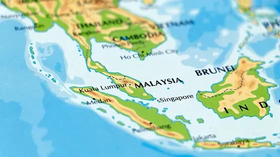 Map of Southeast Asia showing Singapore and neighboring countries