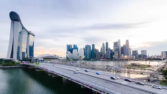 Singapore skyline with Marina Bay Sands and waterfront bridge