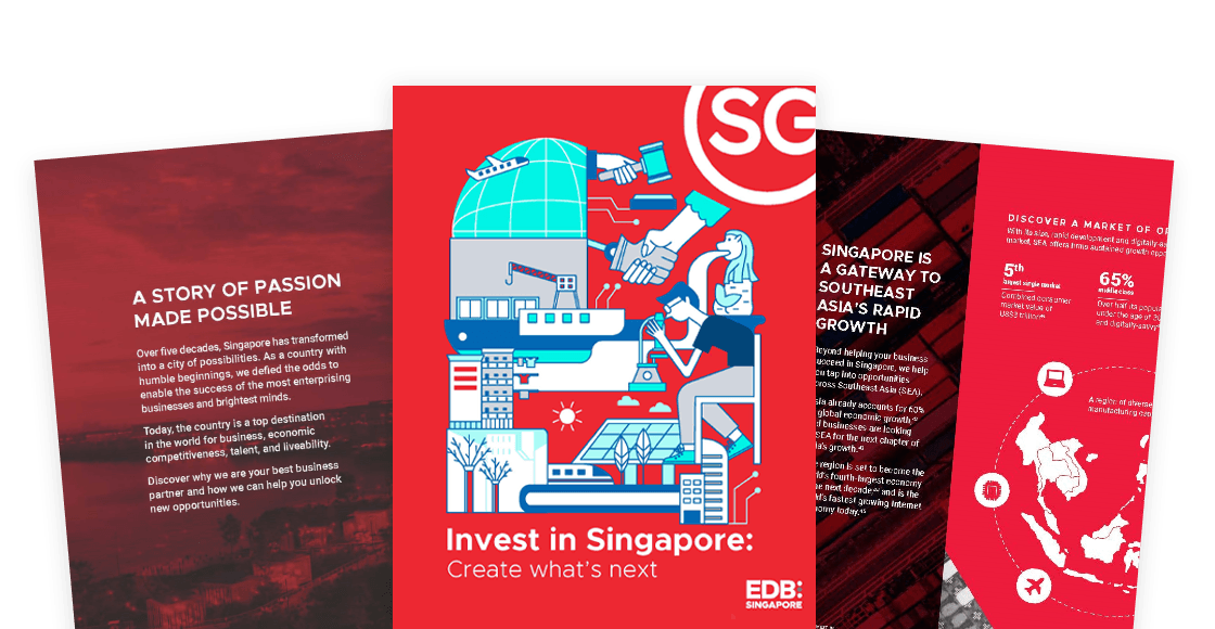 A picture of 3 brochures advertising EDB