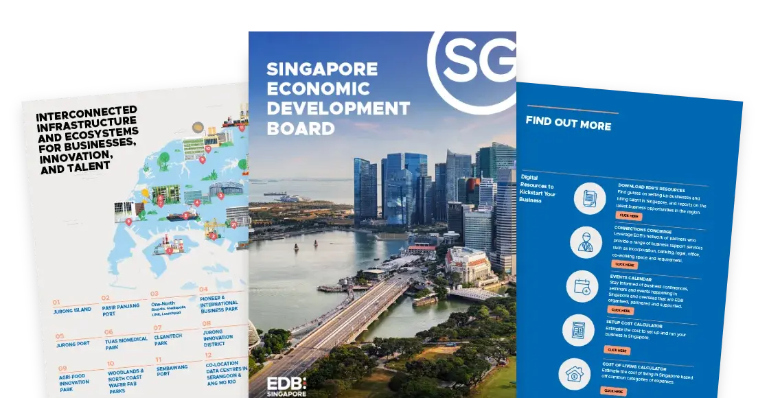 A picture of 3 brochures advertising EDB