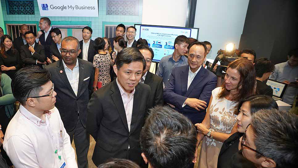 Minister for Trade and Industry, Mr Chan Chun Sing interacting with the SMEs
