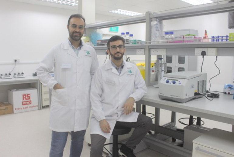 Dr Peyman Salehian (left) and Dr Akbar Vahidi (right) in their lab at Biopolis, Singapore