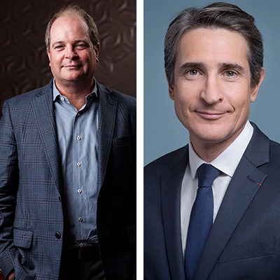 ResMed chief executive Michael Farrell and Thales chairman and chief executive Patrice Caine profile image.