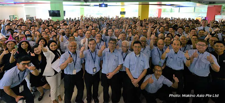 Makino Asia management and staff at its Golden Jubilee staff appreciation lunch in May 2023.