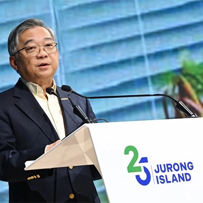  Deputy Prime Minister Gan Kim Yong speaking on the 25th Jurong Island Anniversary.