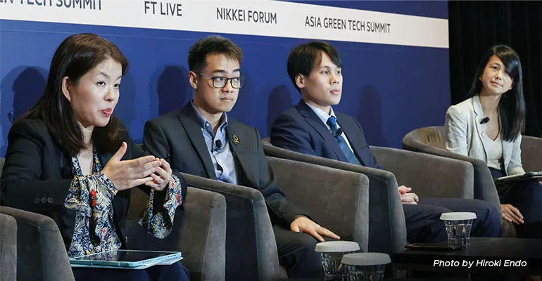 SuetChee Chiong (left) tells the Asia Green Tech Summit in Singapore that "there’s still a lot of interest in climate tech" but investors have become more cautious.
