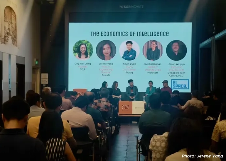 Ms Jerene Yang (second from left) on the panel of an event by AI Space for a community of AI enthusiasts. This event was held in Singapore in April 2025.