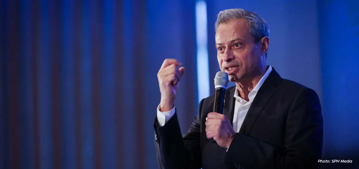 Mr Ahmed Mazhari, president of Microsoft Asia, delivers his speech during Leading the Era of AI: Making it Real at Andaz Singapore on March 6, 2024.