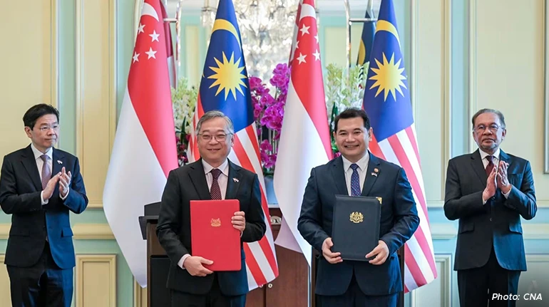 Malaysia Prime Minister Anwar Ibrahim (far right) and Singapore Prime Minister Lawrence Wong (far left).
