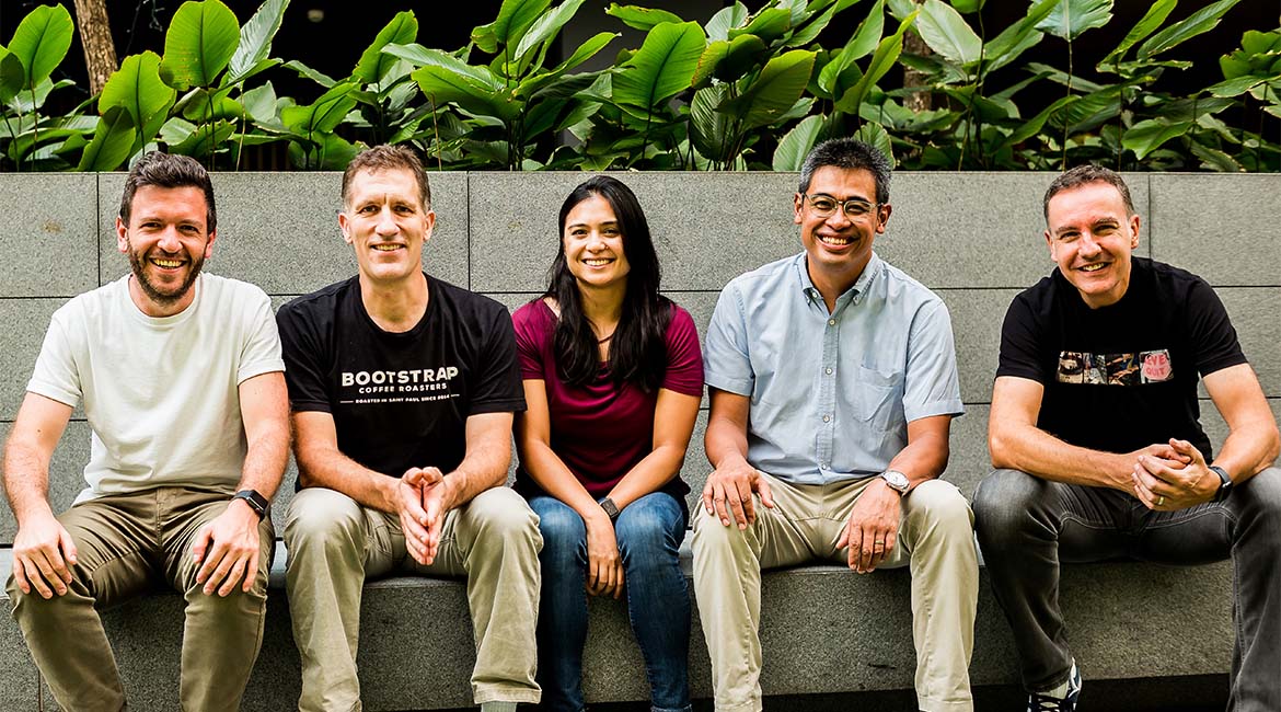 Wavemaker Impact's Founding Partners (From left to right): Quentin Vaquette, Doug Parker, Marie Cheong, Paul Santos, and Steve Melhuish.