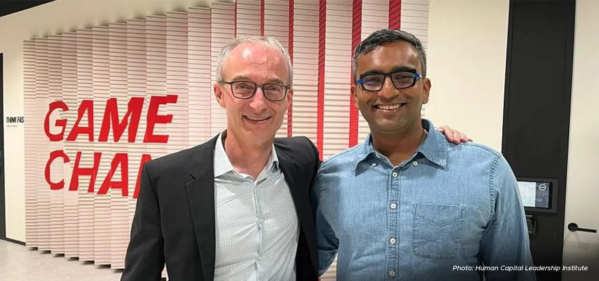 The Singapore Leaders Network matches seasoned corporate leaders like Mr Holger Lindner (left), chief executive of the global product service division at TUV SUD, with Singaporeans such as Mr Yuvan Mohan.