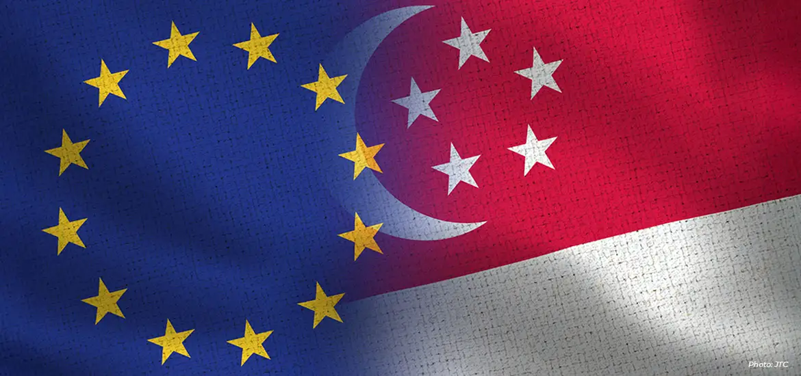 EU–Singapore flags representing trade ties.