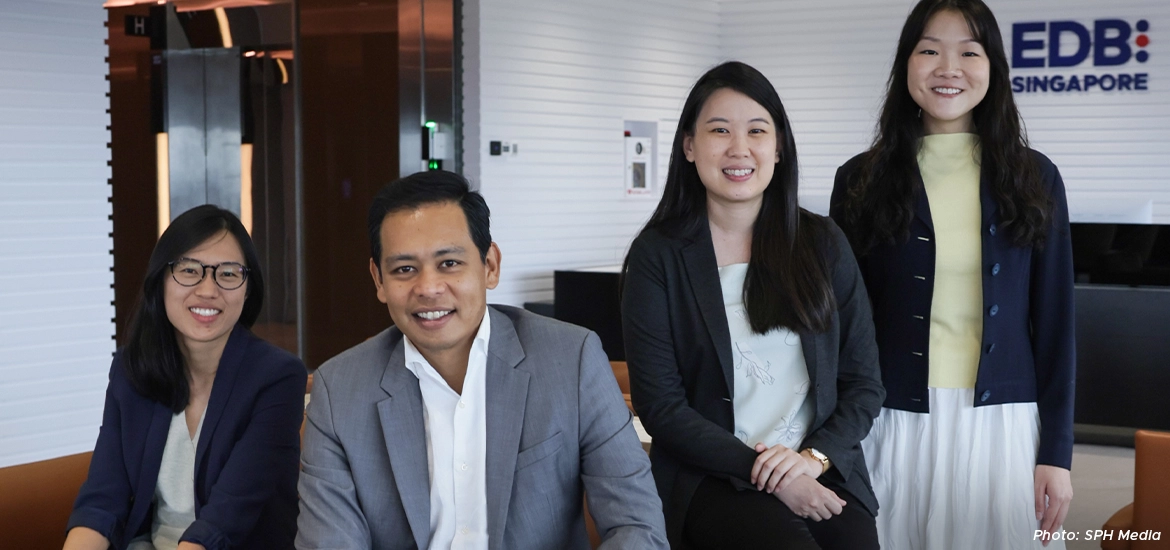 (From left) Digital Industry Singapore (DISG) assistant vice-president Mabel Seah, executive director Philbert Gomez, manager Sue-Ean Ng, and assistant manager Daphne Tang.