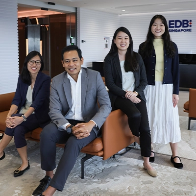 (From left) Digital Industry Singapore (DISG) assistant vice-president Mabel Seah, executive director Philbert Gomez, manager Sue-Ean Ng, and assistant manager Daphne Tang.