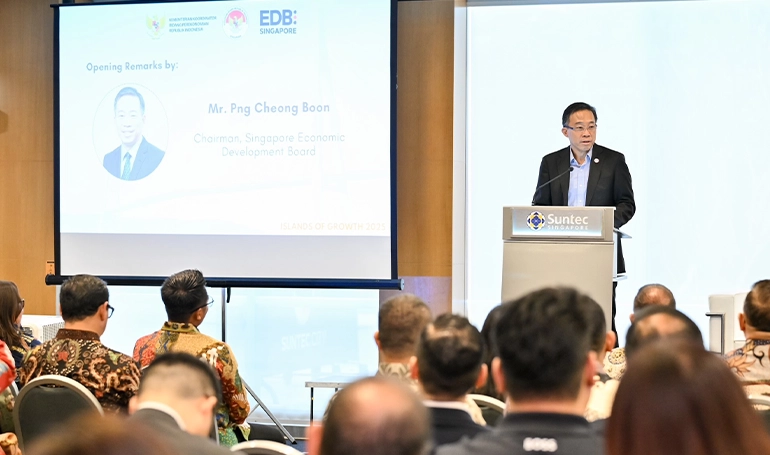 Mr Png Cheong Boon, giving speech during the Island of Growth 2025 session.