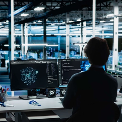 Upward view of Singapore’s central business district skyscrapers under a bright blue sky.