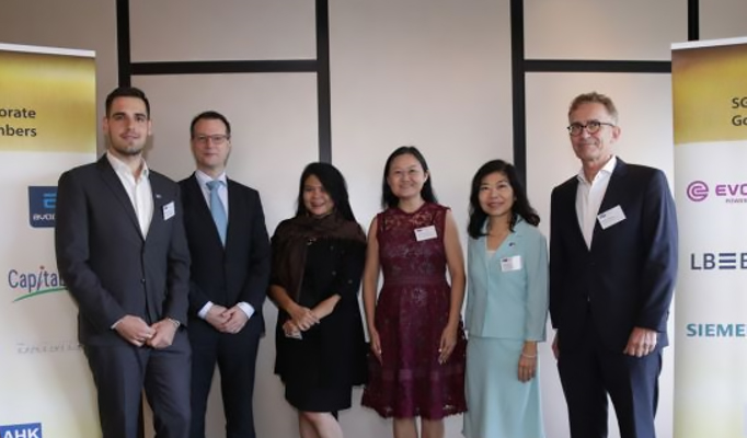 At a media briefing for the publication of the survey results yesterday were (from left) SGC senior consultant for trade policies (Asia/Asean) Robin Hoenig, SGC president Claus Trenner, Sin Hwa Dee Foodstuff Industries managing director Jocelyn Chng, Acumen Research Laboratories director and chief scientist Ong Siew Hwa, Watson EP Industries group executive director Joyce Seow and SGC executive director Tim Philippi. SOURCE: SINGAPOREAN-GERMAN CHAMBER OF INDUSTRY AND COMMERCE