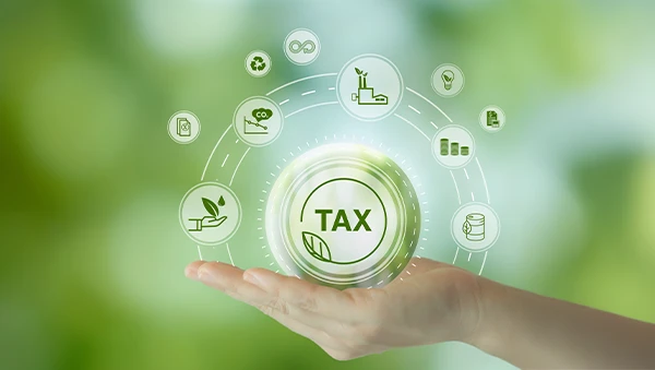 Hand with digital growth icons, symbolizing policy framework.