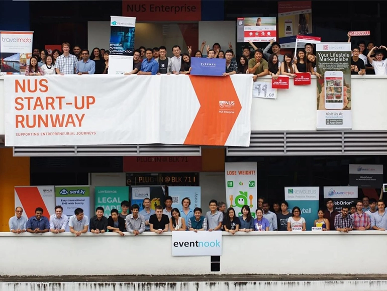 アヤ・ラジャ工業団地にあるスタートアップ企業の集積地、Block71には99.co、Carousell、ShopBack、Travelmobなどのスタートアップ企業が集まった。2014年10月撮影。写真: NUS ENTEPRISE