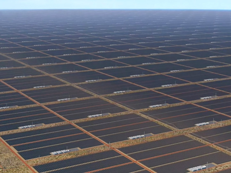 サン・ケーブルの開発中のソーラーファームのレンダリングWorld's largest infrastructure project - Sun Cable's AAPowerLink Project Sun Cable/YouTube