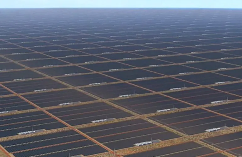 サン・ケーブルの開発中のソーラーファームのレンダリングWorld's largest infrastructure project - Sun Cable's AAPowerLink Project Sun Cable/YouTube